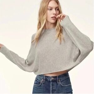 Wilfred Free Aritzia Lolan Cropped Sweater Ribbed Knit White/Grey Xs